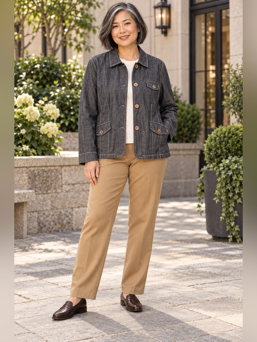 J.Jill XL Dark Indigo Cotton Chambray Utility Jacket